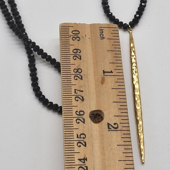 gorjana Nora Beaded Long Necklace Black Crystal Gold Tone Dagger Pendant - Picture 3 of 5